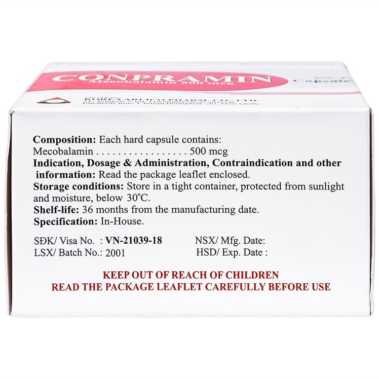 Thuốc Conpramin 500mcg Arlico điều trị bệnh lý thần kinh ngoại biên (10 vỉ x 10 viên)