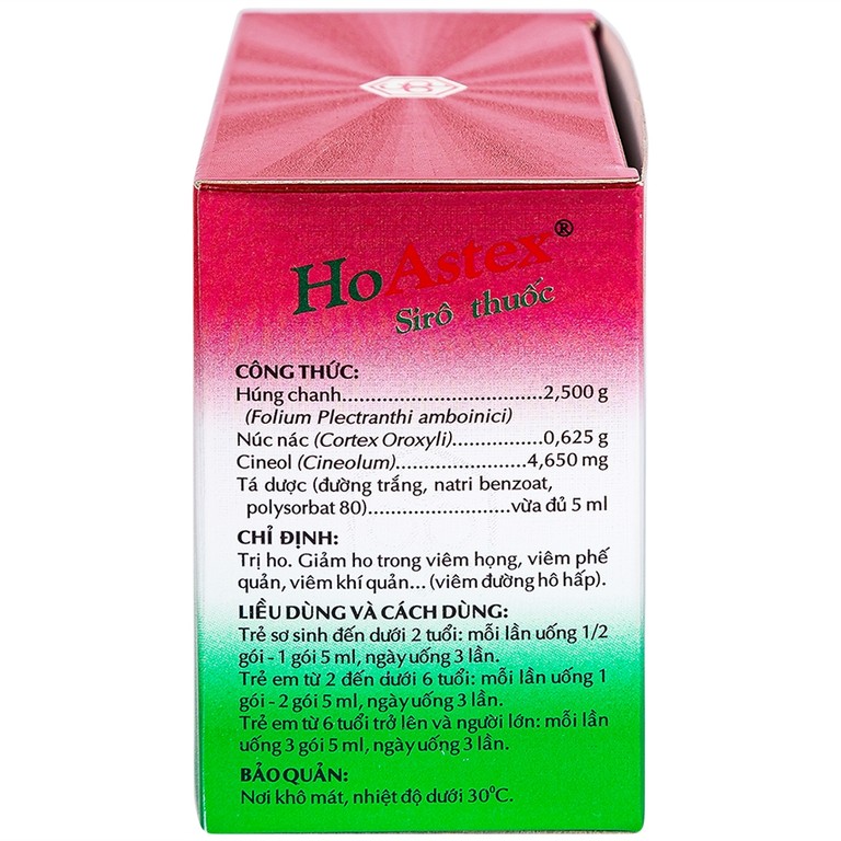 Siro HoAstex OPC điều trị ho, giảm ho trong viêm họng, viêm phế quản (30 gói x 5ml)
