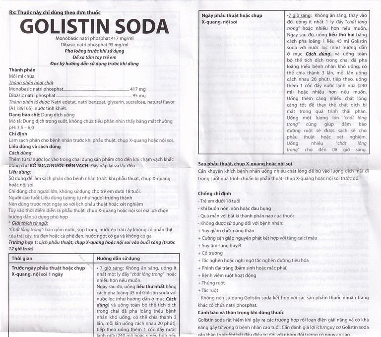 Dung dịch Golistin-Soda CPC1 làm sạch phân trước khi phẫu thuật, chụp X-quang, nội soi (45ml)