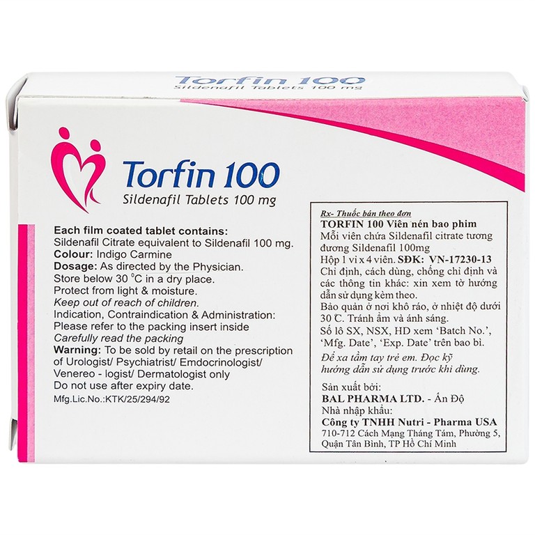 Thuốc Torfin 100mg Bal Pharma điều trị các tình trạng rối loạn cương dương (1 vỉ x 4 viên)