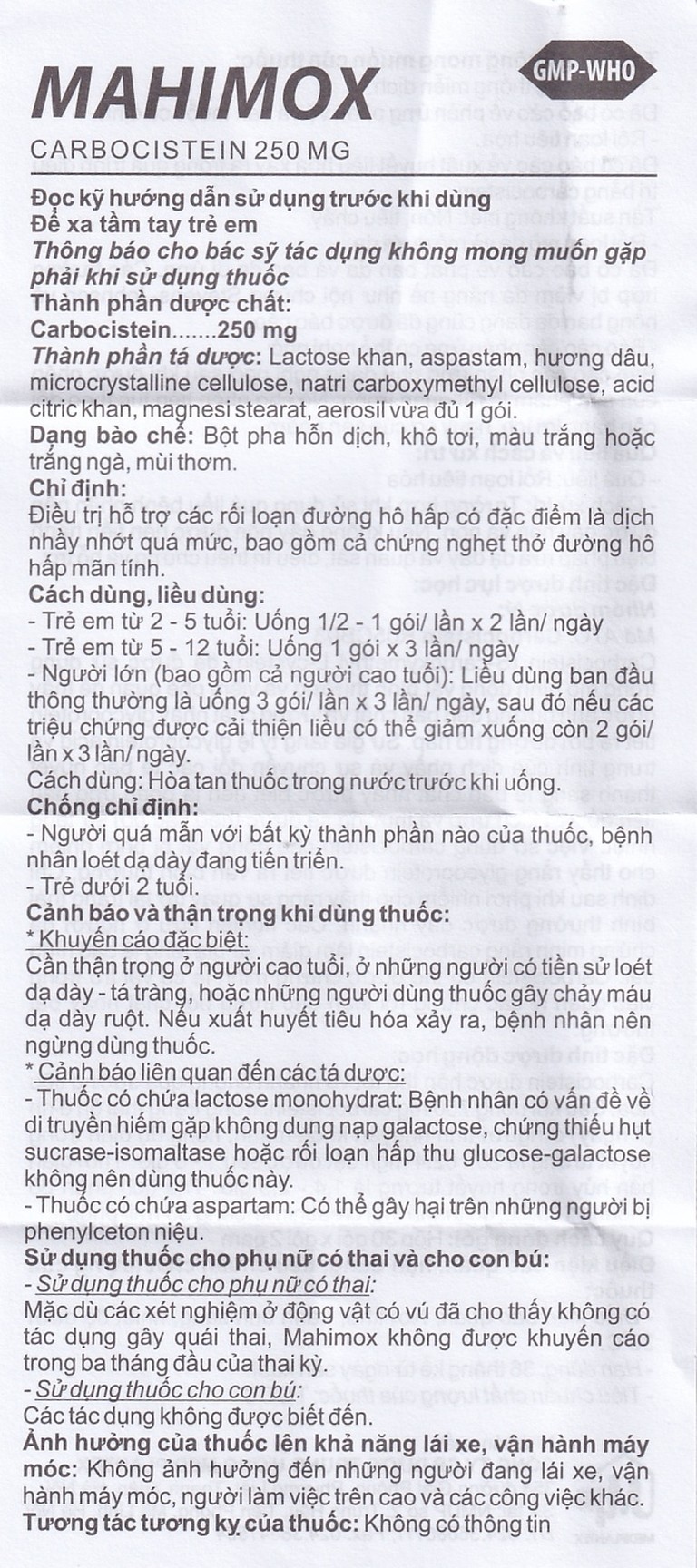 Bột pha hỗn dịch Mahimox 250mg hương dâu điều trị hỗ trợ các rối loạn đường hô hấp (30 gói x 2g)