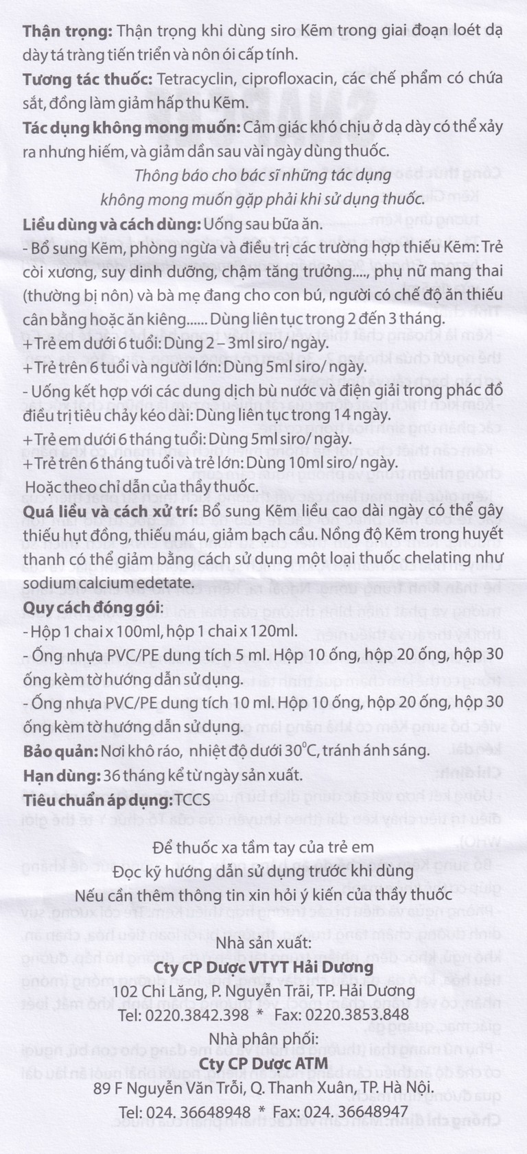 Siro Snapcef 16mg/10ml Hải Dương bổ sung kẽm, tăng cường sức đề kháng (20 ống x 10ml) 