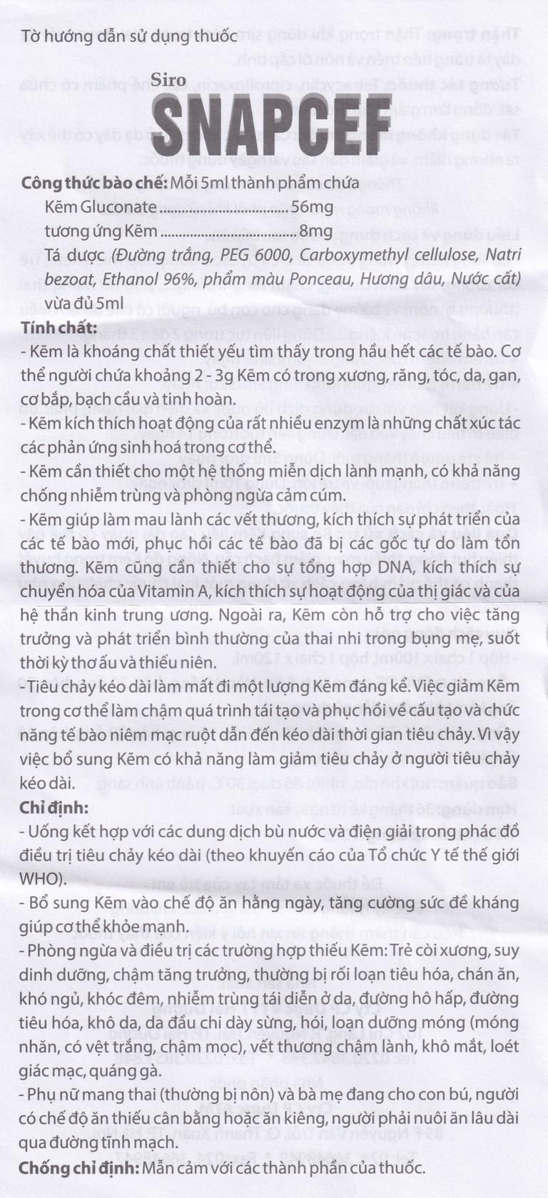 Siro Snapcef 16mg/10ml Hải Dương bổ sung kẽm, tăng cường sức đề kháng (20 ống x 10ml) 