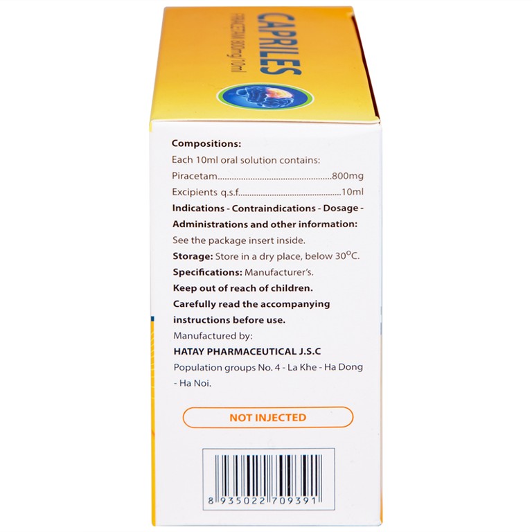 Thuốc Capriles 800mg/10ml Hà Tây điều trị rung giật cơ, thiếu máu não (20 ống x 10ml)