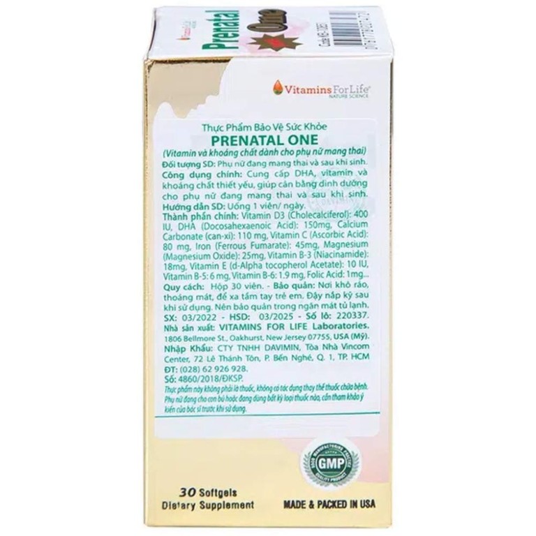 Viên uống Prenatal One Vitamins For Life cung cấp DHA, Vitamin và khoáng chất thiết yếu (30 viên)
