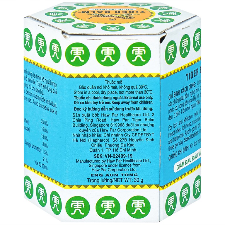 Thuốc mỡ Tiger Balm White Ointment Haw Par giảm đau đầu và ngạt mũi (30g)