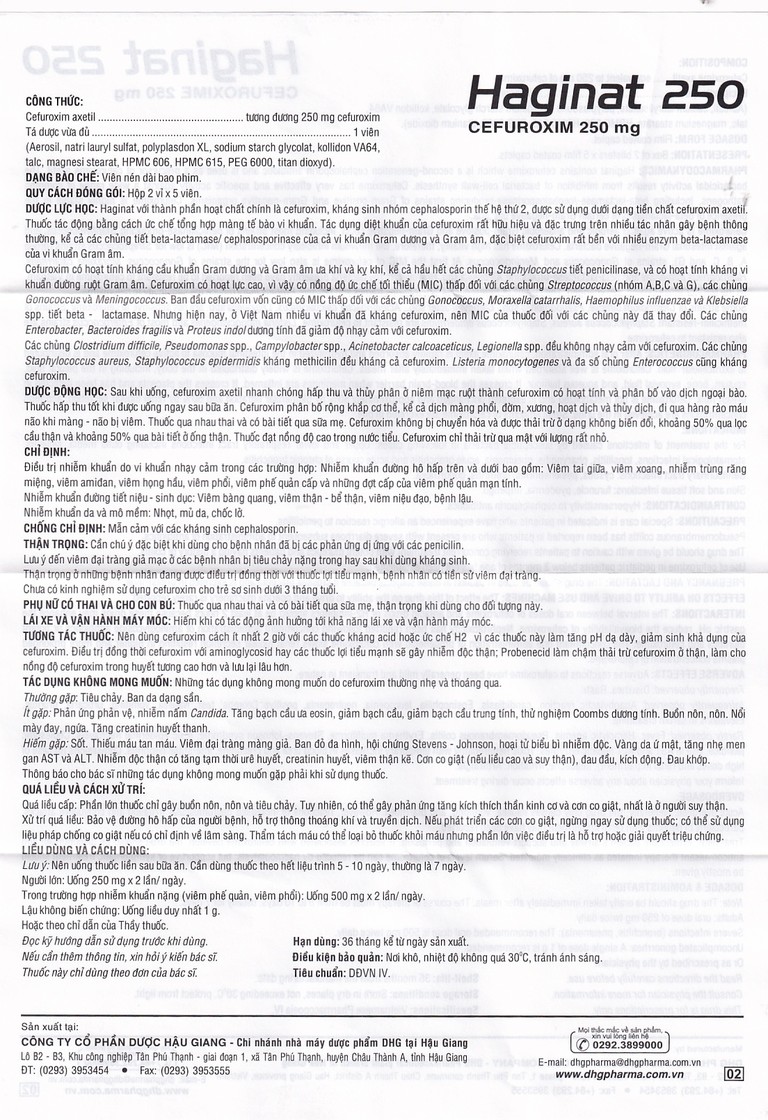 Thuốc Haginat 250 DHG điều trị nhiễm khuẩn (2 vỉ x 5 viên)