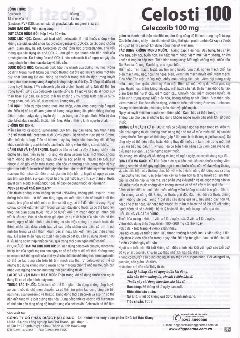 Thuốc Celosti 100 điều trị thoái hóa khớp, viêm khớp dạng thấp (2 vỉ x 10 viên)