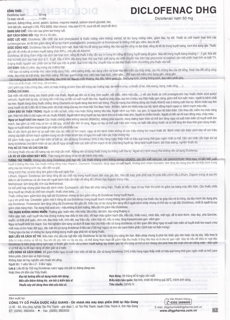 Thuốc Diclofenac DHG điều trị viêm, đau trong rối loạn cơ xương khớp (10 vỉ x 10 viên)