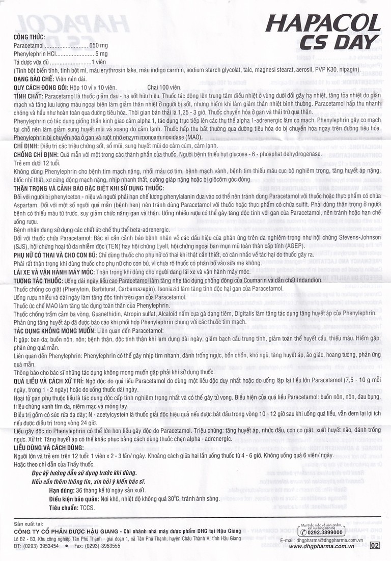 Thuốc Hapacol CS Day DHG điều trị sốt, sổ mũi, sung huyết mũi (10 vỉ x 10 viên)