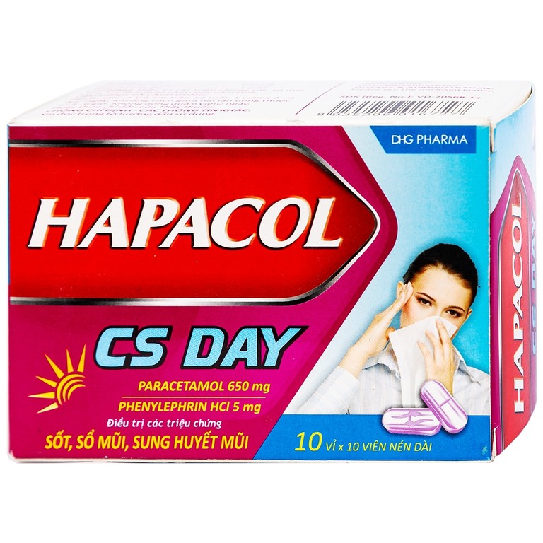 Thuốc Hapacol CS Day DHG điều trị sốt, sổ mũi, sung huyết mũi (10 vỉ x 10 viên)