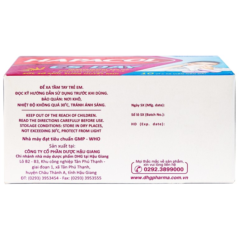 Thuốc Hapacol CS Day DHG điều trị sốt, sổ mũi, sung huyết mũi (10 vỉ x 10 viên)