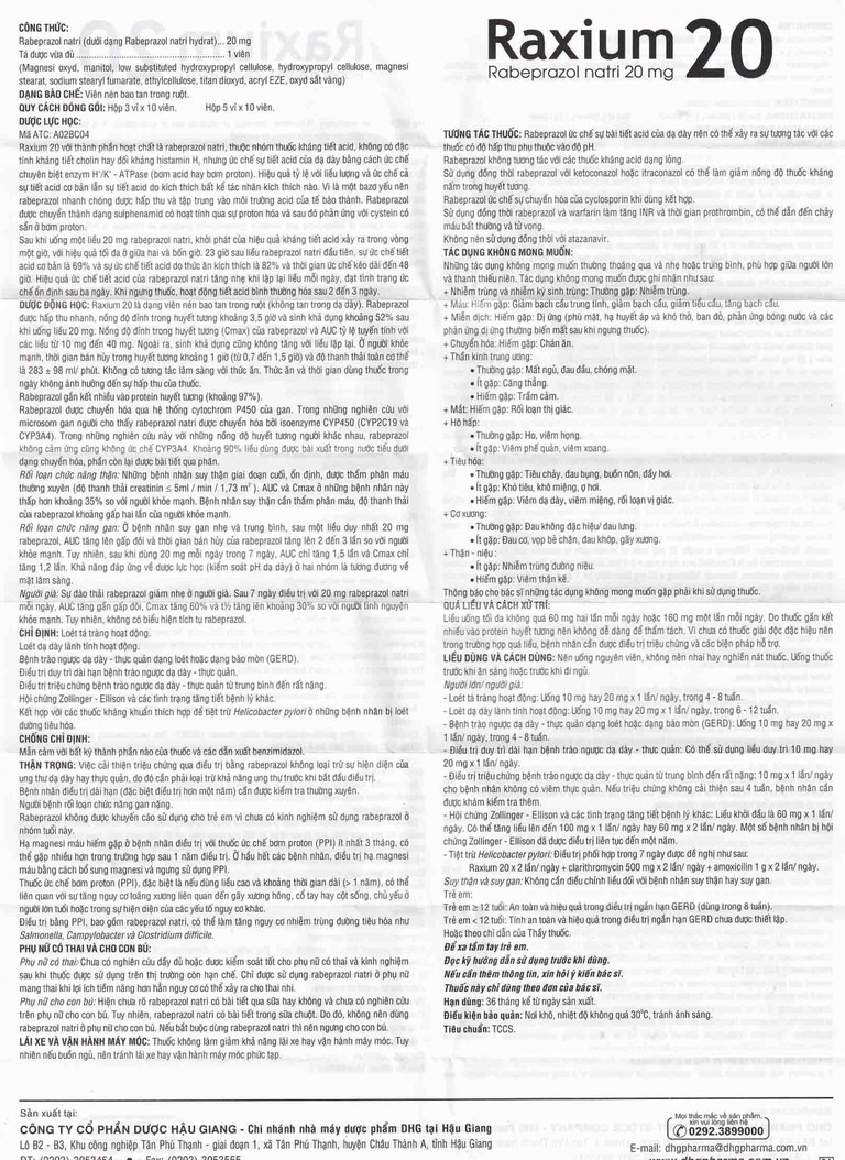 Thuốc Raxium 20 DHG điều trị loét dạ dày, tá tràng (3 vỉ x 10 viên)