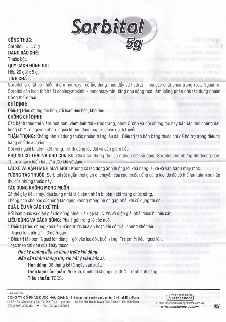 Thuốc bột Sorbitol 5g DHG điều trị triệu chứng táo bón, rối loạn tiêu hóa (20 gói x 5g)