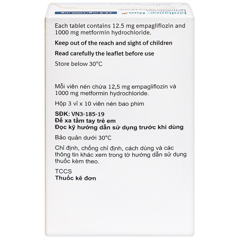 Viên nén Jardiance Duo 12.5mg/1000mg điều trị đái tháo đường típ 2 (3 vỉ x 10 viên)