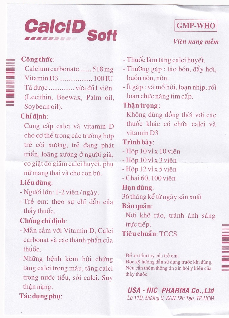 Thuốc Calcid Soft cung cấp Calci và Vitamin D, giúp xương chắc khỏe (10 vỉ x 10 viên)