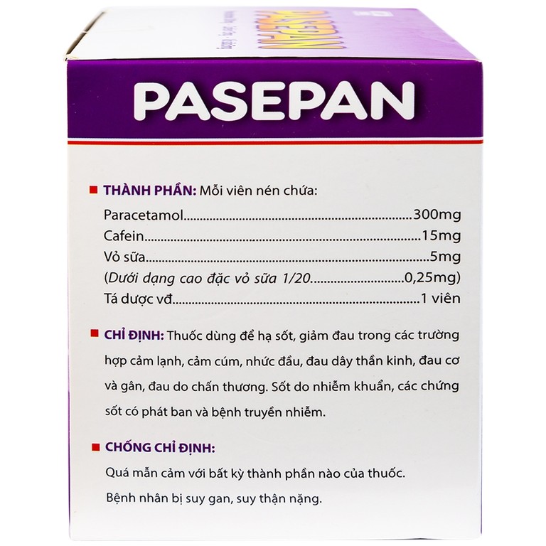 Viên nén Pasepan Hataphar hạ sốt, giảm đau, điều trị cảm lạnh, cảm cúm, nhức đầu (50 vỉ x 10 viên)