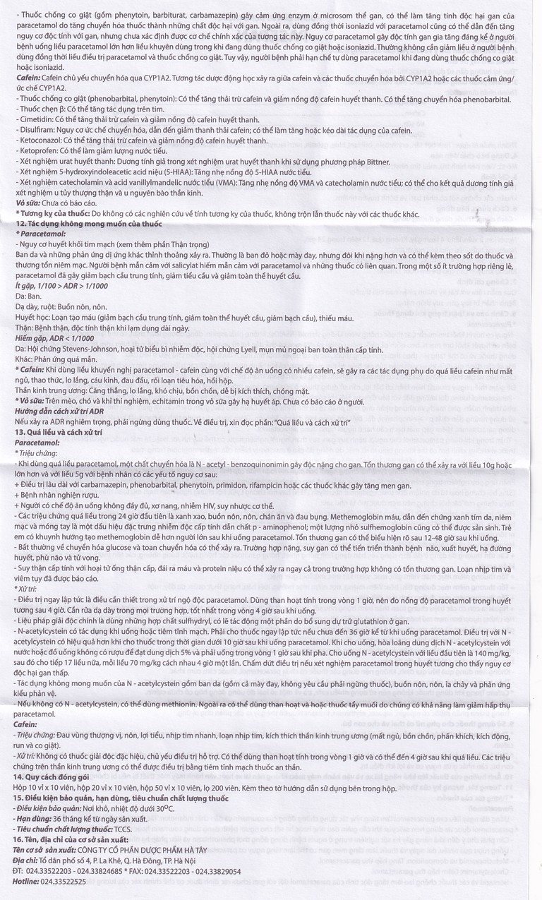 Viên nén Pasepan Hataphar hạ sốt, giảm đau, điều trị cảm lạnh, cảm cúm, nhức đầu (50 vỉ x 10 viên)