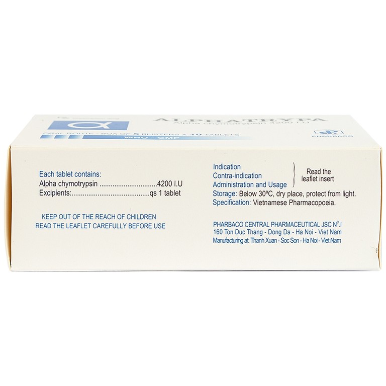 Thuốc Alphatrypa 4200 I.U Pharbaco điều rị phù nề sai chấn thương, phẫu thuật (5 vỉ x 10 viên)