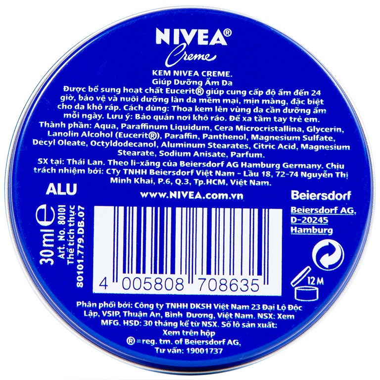 Kem dưỡng ẩm da Nivea Creme dưỡng ẩm sâu, giữ da mềm mịn (30ml)