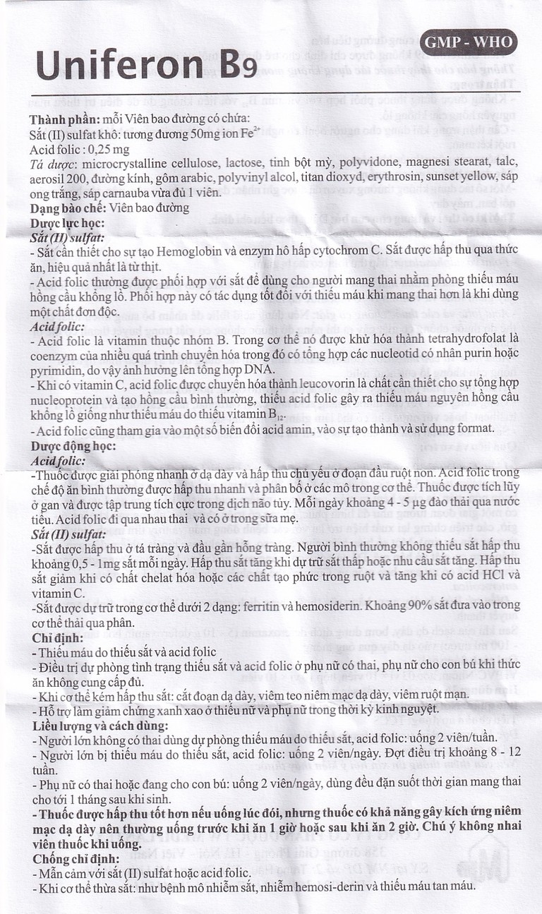 Thuốc Uniferon B9 Mediplantex điều trị thiếu máu do thiếu sắt và acid folic (3 vỉ x 10 viên)
