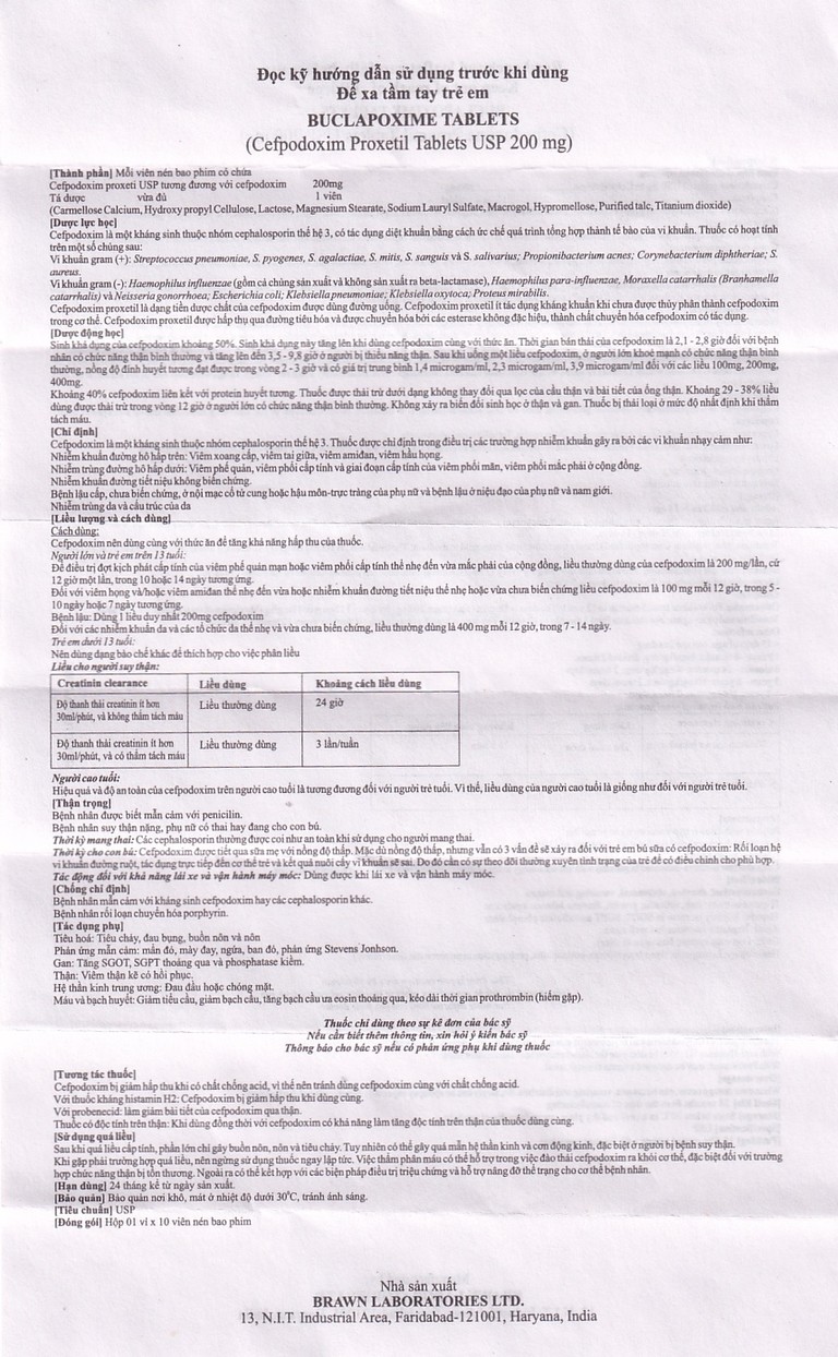 Thuốc Buclapoxime Brawn điều trị nhiễm khuẩn (1 vỉ x 10 viên)