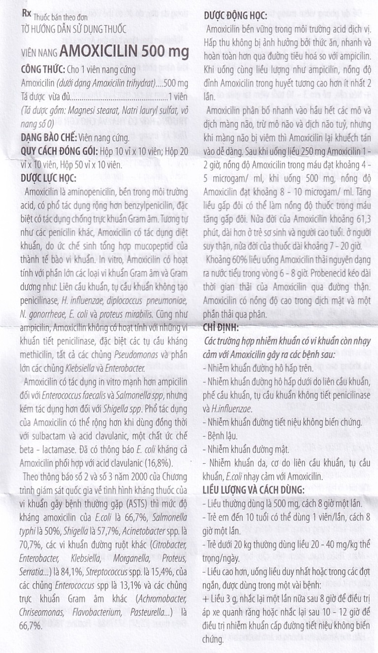 Thuốc Amoxicilin 500mg Thephaco điều trị nhiễm khuẩn (10 vỉ x 10 viên)