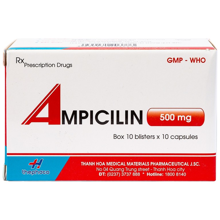 Thuốc Ampicilin 500mg Thephaco điều trị nhiễm khuẩn (10 vỉ x 10 viên)
