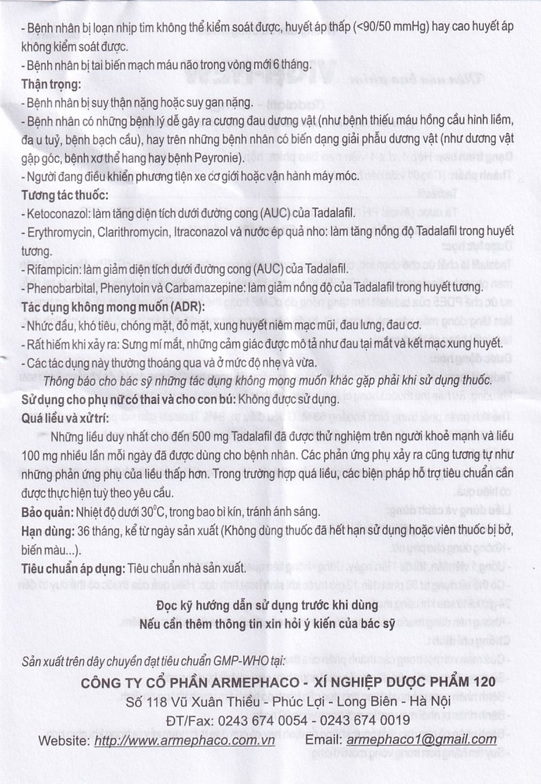 Thuốc Viga-New 20mg Armephaco điều trị rối loạn cương dương (1 vỉ x 4 viên)