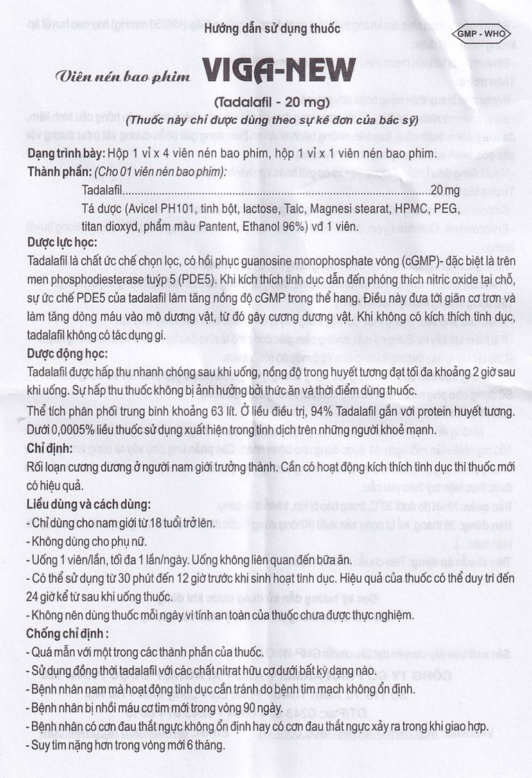 Thuốc Viga-New 20mg Armephaco điều trị rối loạn cương dương (1 vỉ x 4 viên)