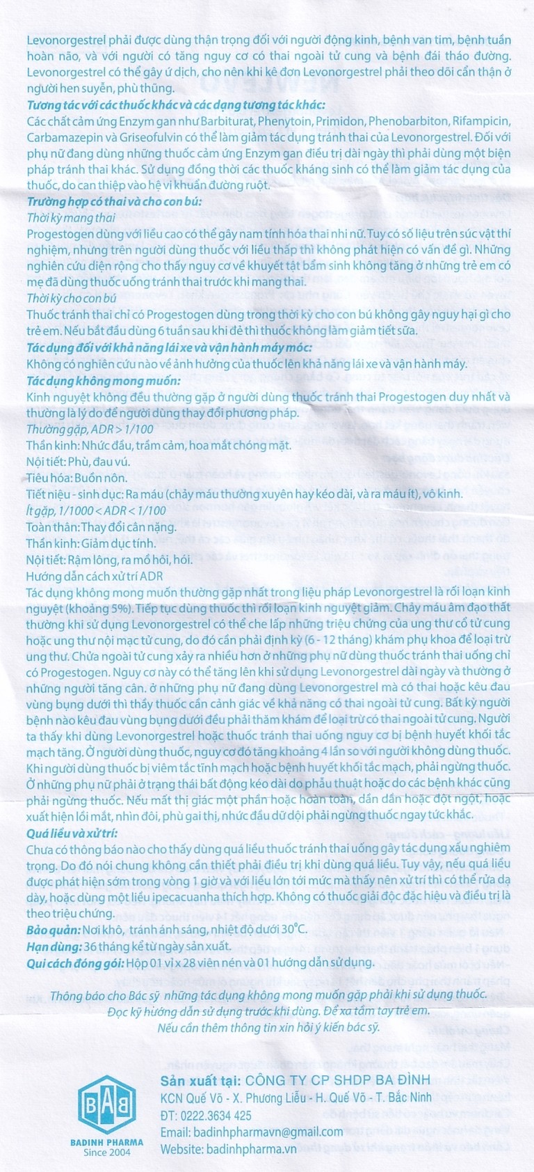 Thuốc tránh thai hằng ngày Newlevo Babiophar (1 vỉ x 28 viên)