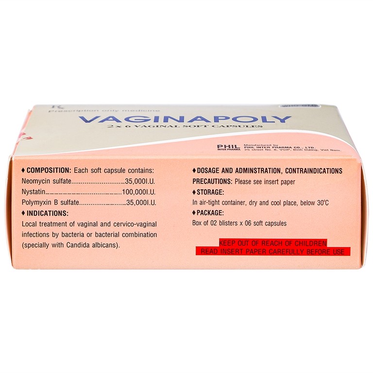 Viên đặt phụ khoa Vaginapoly Phil Inter điều trị nhiễm trùng ở âm đạo (2 vỉ x 6 viên)