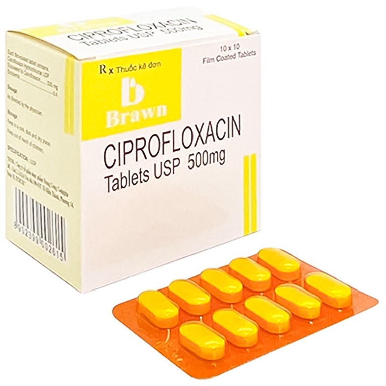 Thuốc Ciprofloxacin Brawn điều trị trong các bệnh nhiễm trùng có biến chứng và không biến chứng (10 vỉ x 10 viên) 