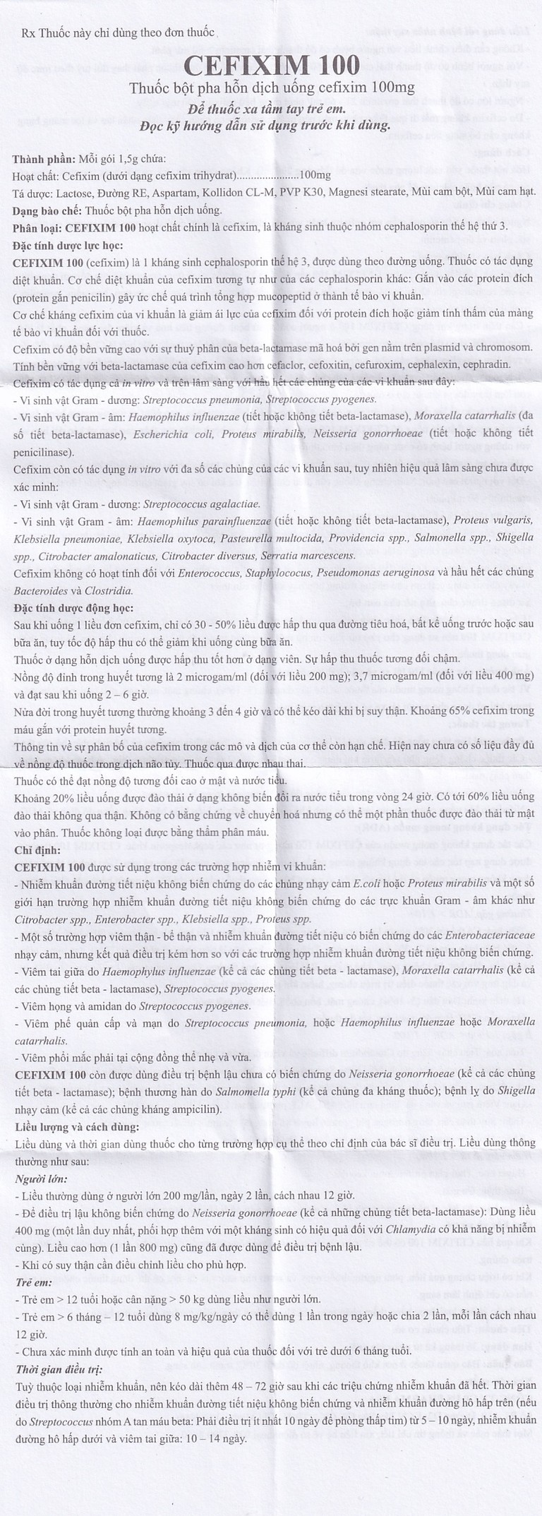 Bột pha hỗn dịch uống Cefixim 100 USP điều trị nhiễm khuẩn (10 gói x 1.5g)