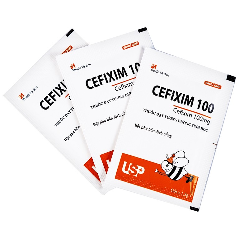 Bột pha hỗn dịch uống Cefixim 100 USP điều trị nhiễm khuẩn (10 gói x 1.5g)