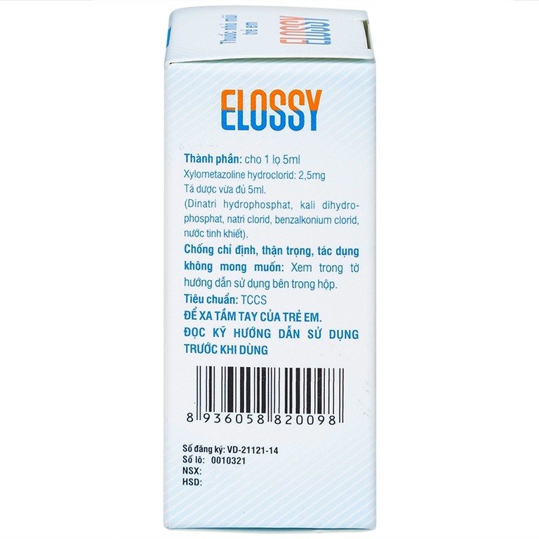 Thuốc nhỏ mũi trẻ em Elossy 0.05% điều trị ngạt mũi, viêm mũi, viêm xoang (5ml)