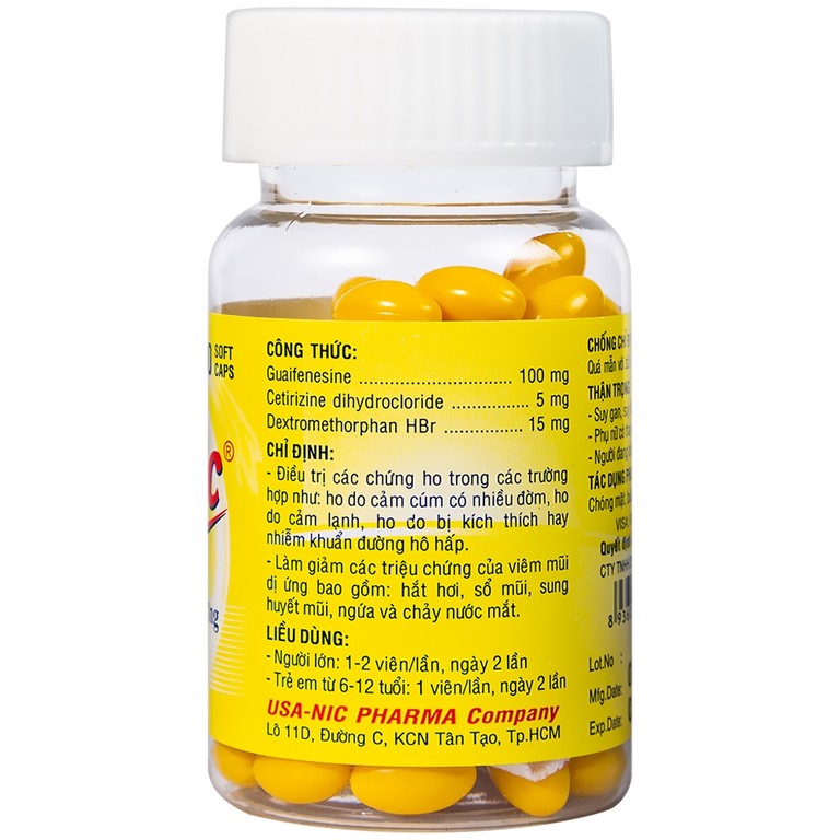 Thuốc Coldnic USA-NIC Pharma điều trị viêm mũi, dị ứng, cắt đứt cơn ho (100 viên)
