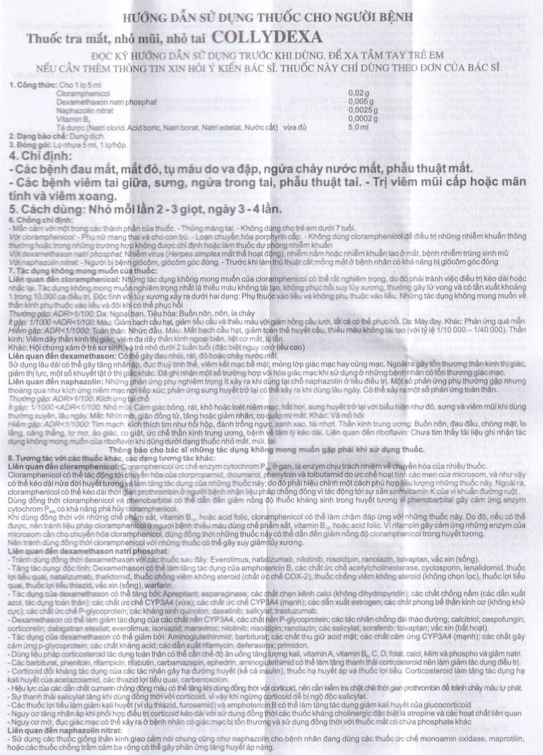 Thuốc Collydexa Hà Nội Pharma điều trị đau mắt, viêm tai giữa, viêm mũi cấp hoặc mãn tính (5ml)