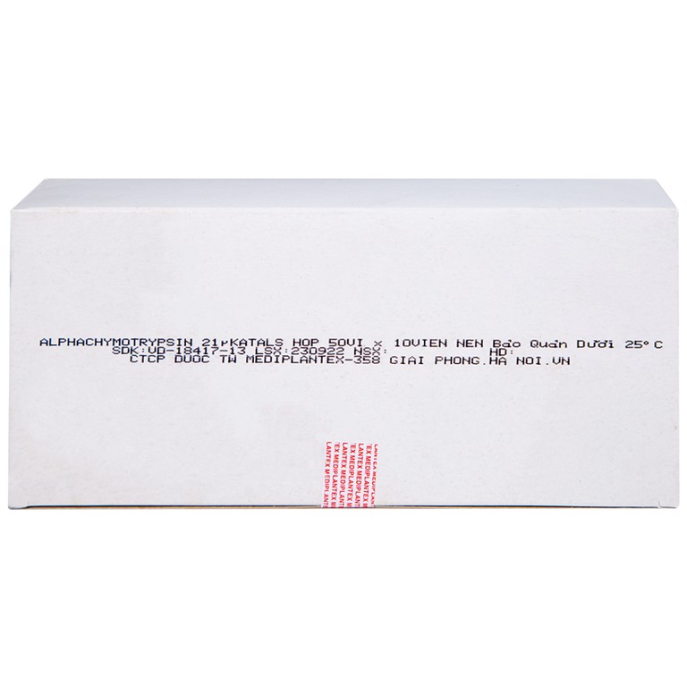 Thuốc Alphachymotrypsin Mediplantex điều trị phù nề, sưng do chấn thương, phẫu thuật (50 vỉ x 10 viên)