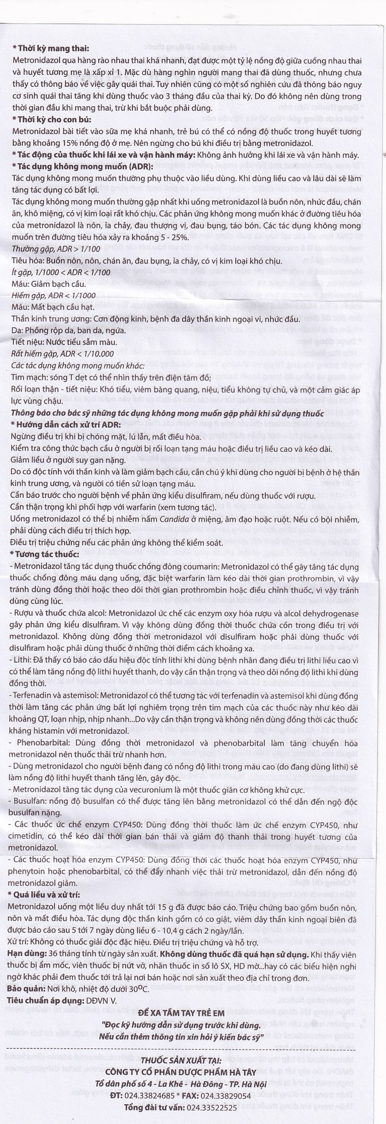 Viên nén Metronidazol 250mg Hataphar điều trị các chứng nhiễm khuẩn, viêm lợi (50 vỉ x 10 viên)