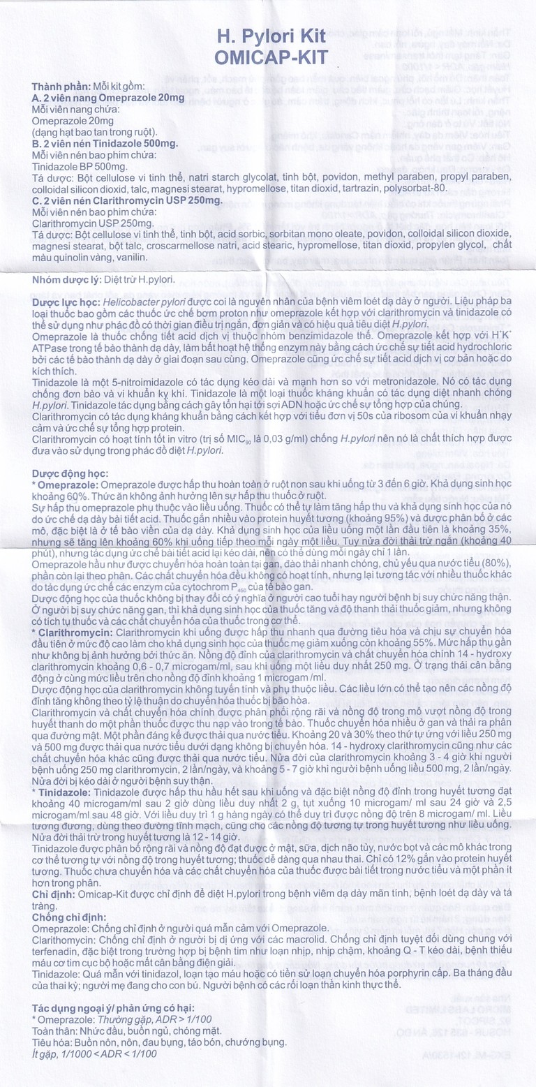 Thuốc Omicap-Kit Micro điều trị viêm dạ dày mãn tính, loét dạ dày - tá tràng (7 kít) 
