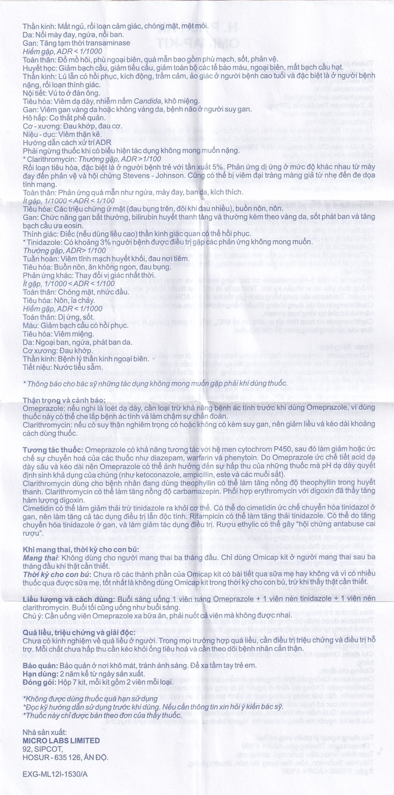 Thuốc Omicap-Kit Micro điều trị viêm dạ dày mãn tính, loét dạ dày - tá tràng (7 kít) 