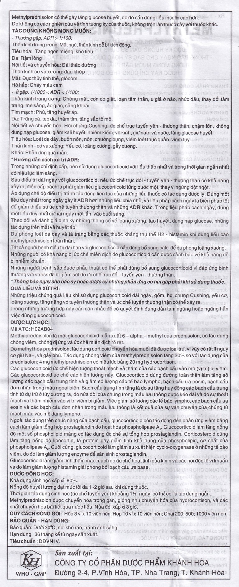 Thuốc Methylprednisolon 16 Khapharco kháng viêm, điều trị viêm khớp dạng thấp, lupus ban đỏ hệ thống (10 vỉ x 10 viên)