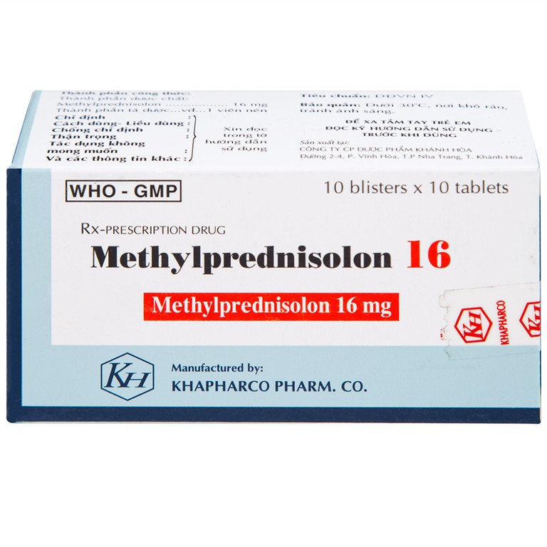 Thuốc Methylprednisolon 16 Khapharco kháng viêm, điều trị viêm khớp dạng thấp, lupus ban đỏ hệ thống (10 vỉ x 10 viên)