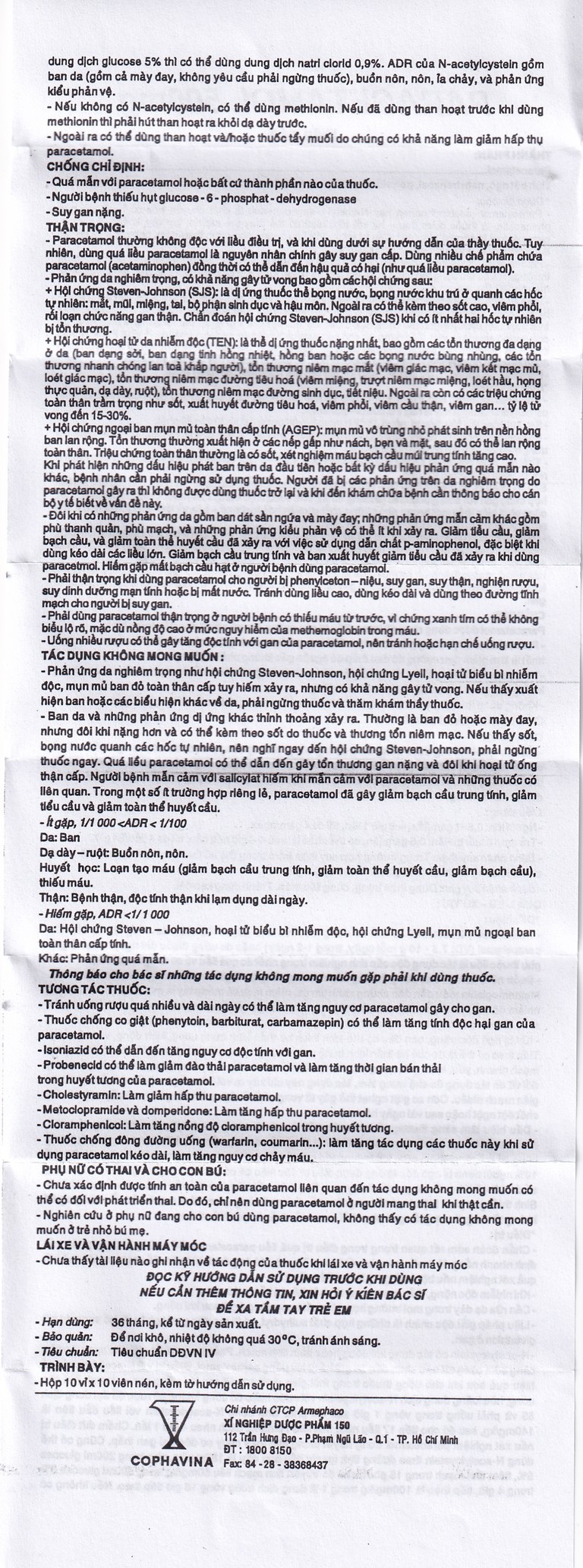 Viên nén Paracetamol 500mg Armepharco điều trị các chứng đau và sốt (10 vỉ x 10 viên) 