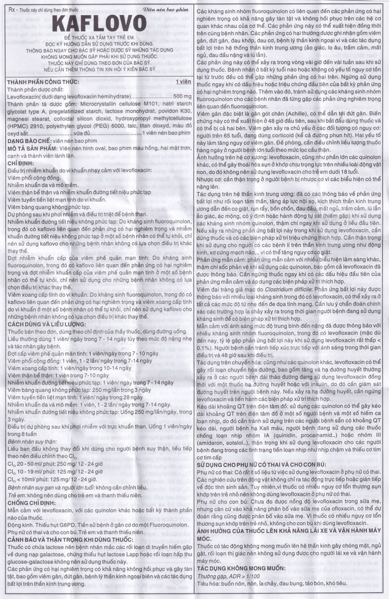 Thuốc Kaflovo 500 Khapharco điều trị nhiễm khuẩn do vi khuẩn, viêm phổi, nhiễm khuẩn da (10 vỉ x 5 viên)
