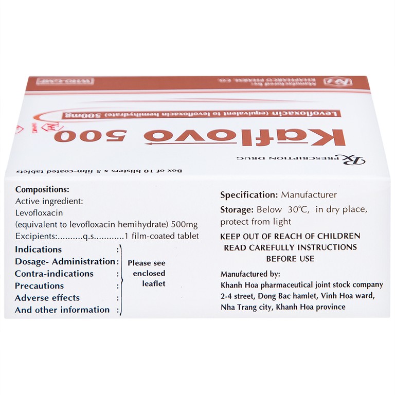 Thuốc Kaflovo 500 Khapharco điều trị nhiễm khuẩn do vi khuẩn, viêm phổi, nhiễm khuẩn da (10 vỉ x 5 viên)