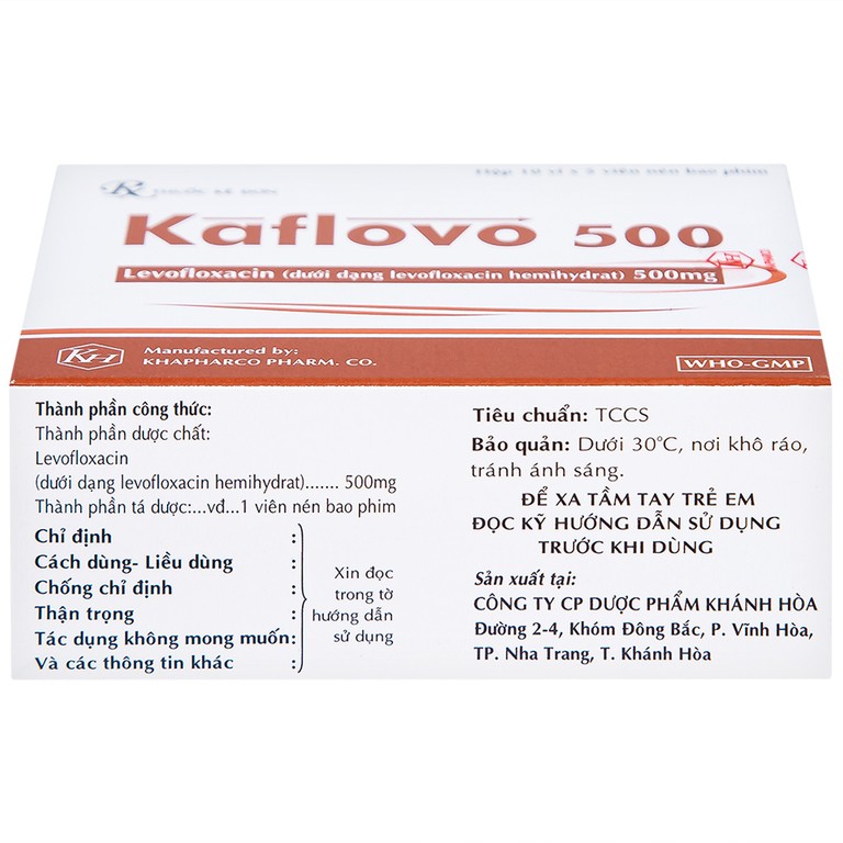 Thuốc Kaflovo 500 Khapharco điều trị nhiễm khuẩn do vi khuẩn, viêm phổi, nhiễm khuẩn da (10 vỉ x 5 viên)
