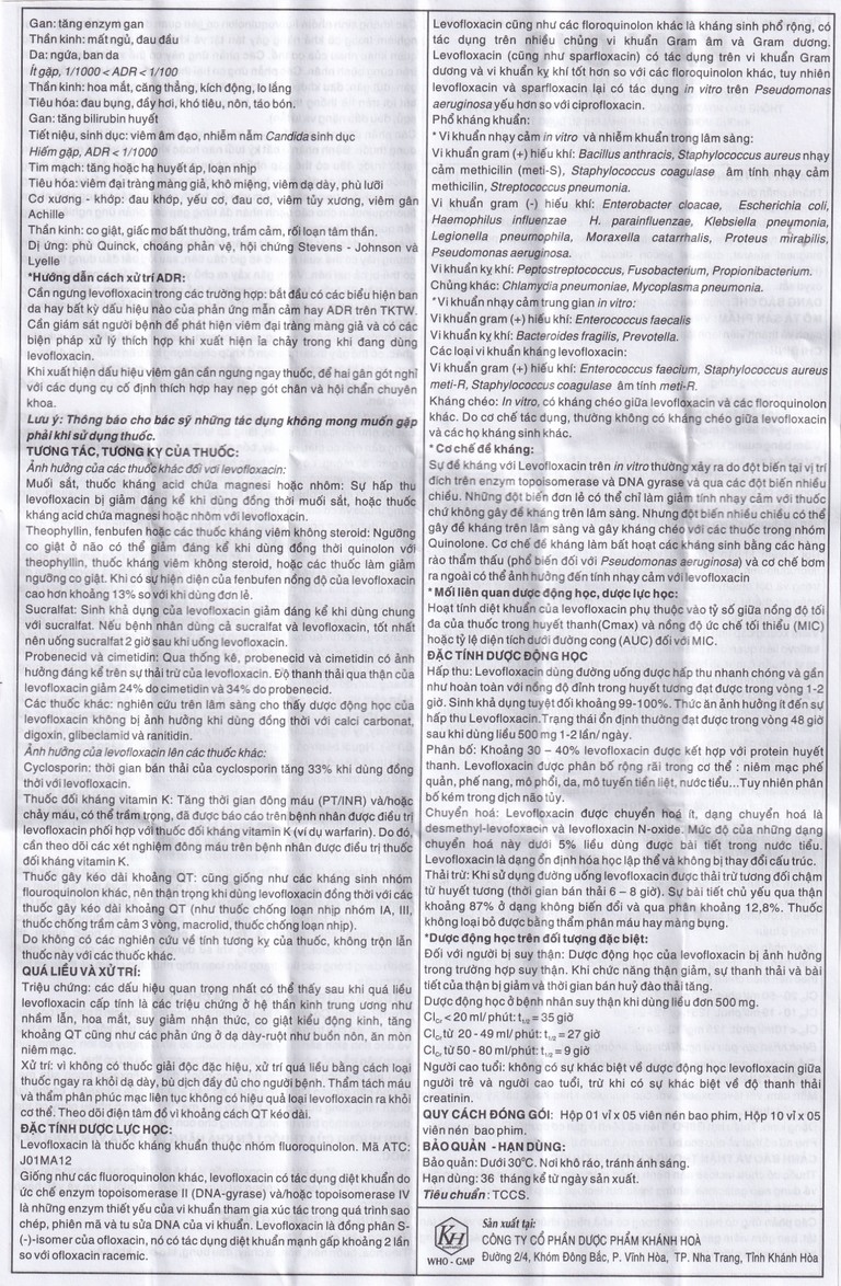 Thuốc Kaflovo 500 Khapharco điều trị nhiễm khuẩn do vi khuẩn, viêm phổi, nhiễm khuẩn da (10 vỉ x 5 viên)