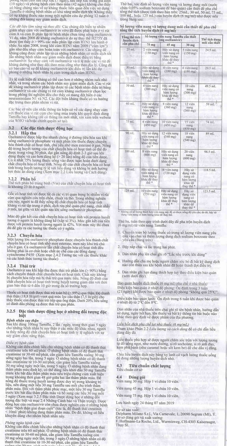 Thuốc Tamiflu Roche điều trị bệnh cúm (1 vỉ x 10 viên)